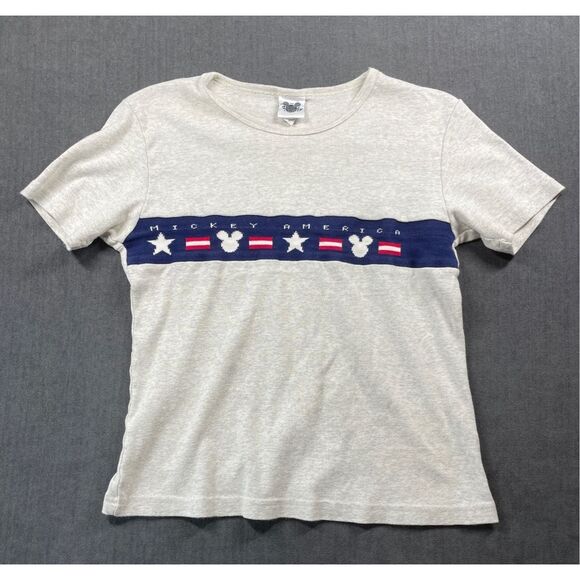 VTG Disney Catalog Mickey America Tee Womens M Gray USA Flag Y2K Americana 90s‎ - Picture 1 of 11